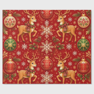 Papier Cadeau Motif festif de Noël avec rennes & ornements – T