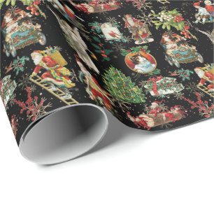 Papier Cadeau Motif festif de Noël vintage rétro