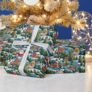 Papier Cadeau Motif Festif du Pôle Nord Carrelé de Noël