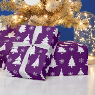Papier Cadeau Motif Festif Purple & White Christmas Tree