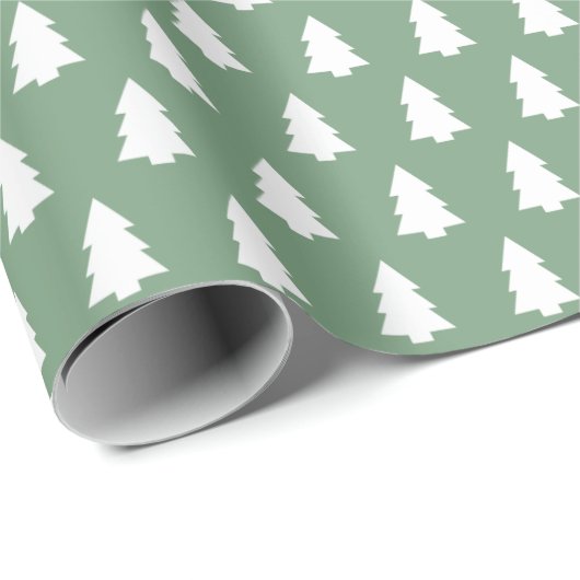 Papier Cadeau Motif Festive Green White Christmas Tree (Coin rond)