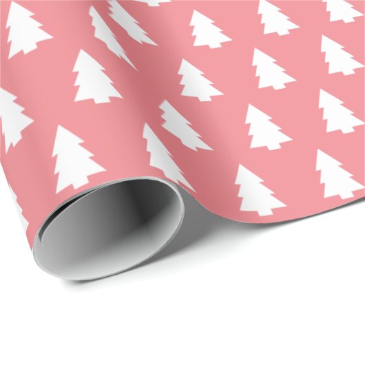Papier Cadeau Motif Festive Pink White Christmas Tree (Coin rond)