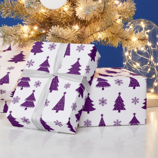 Papier Cadeau Motif Festive Purple & White Christmas Trees (Vacances)
