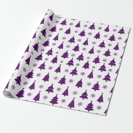 Papier Cadeau Motif Festive Purple & White Christmas Trees (Déroulé)