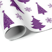 Papier Cadeau Motif Festive Purple & White Christmas Trees (Coin rond)