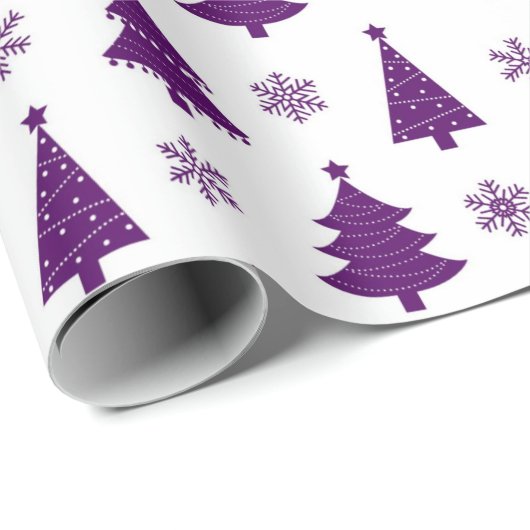 Papier Cadeau Motif Festive Purple & White Christmas Trees (Coin rond)