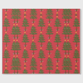 Papier Cadeau Motif Festive Red & Green Christmas Trees (Plat)
