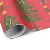 Papier Cadeau Motif Festive Red & Green Christmas Trees (Coin rond)