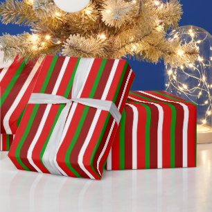 Papier Cadeau Motif Festive rouge vert blanc rayé