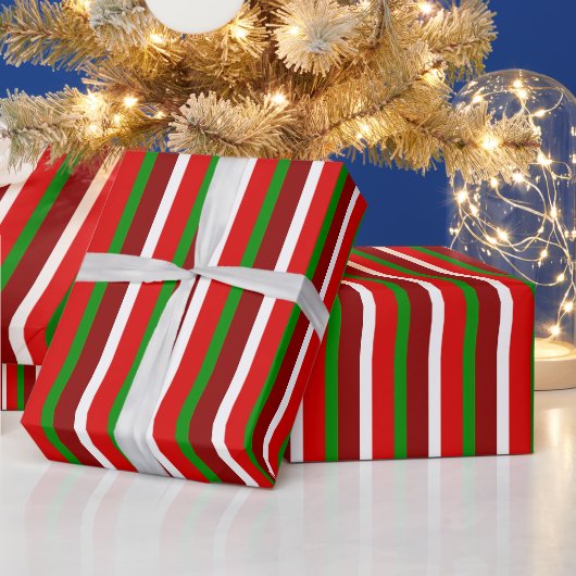 Papier Cadeau Motif Festive rouge vert blanc rayé (Vacances)