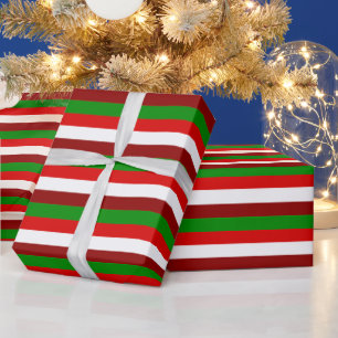 Papier Cadeau Motif Festive rouge vert blanc rayé