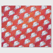 Papier Cadeau Motif Festive White PomPom Chien sur Red (Plat)