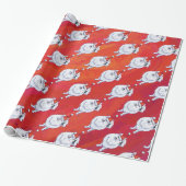 Papier Cadeau Motif Festive White PomPom Chien sur Red (Déroulé)