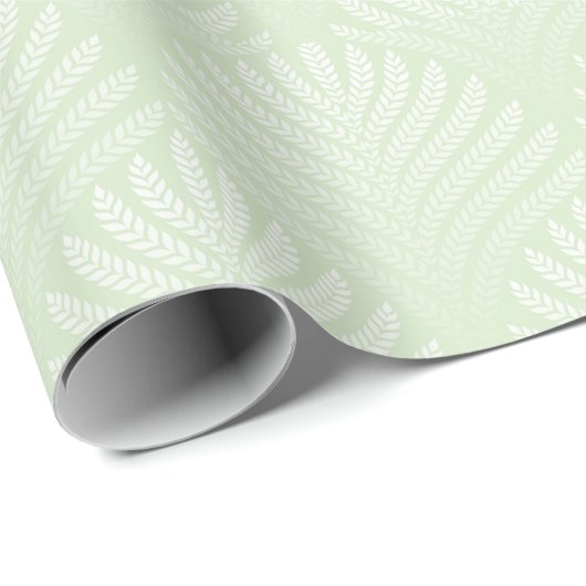 Papier Cadeau Motif feuillage classique en blanc et vert (Coin rond)