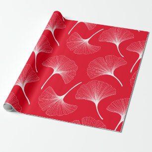 Papier Cadeau Motif feuille abstrait blanc et rouge