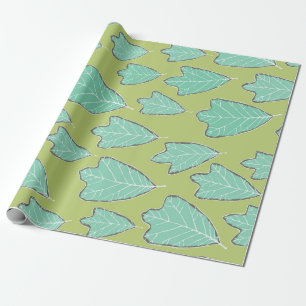 Papier Cadeau Motif Feuille contemporain Aqua et chêne vert