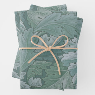 Papier Cadeau Motif feuille d'acanthe bleu sarcelle de William M