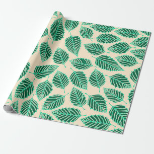 Papier Cadeau Motif Feuille de bouleau vert contemporain