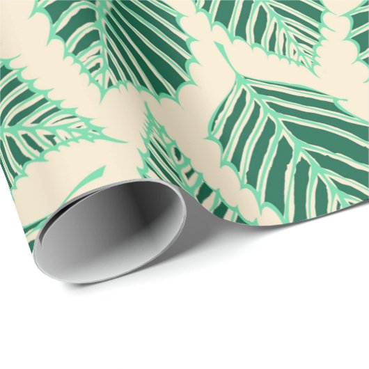Papier Cadeau Motif Feuille de bouleau vert contemporain (Coin rond)