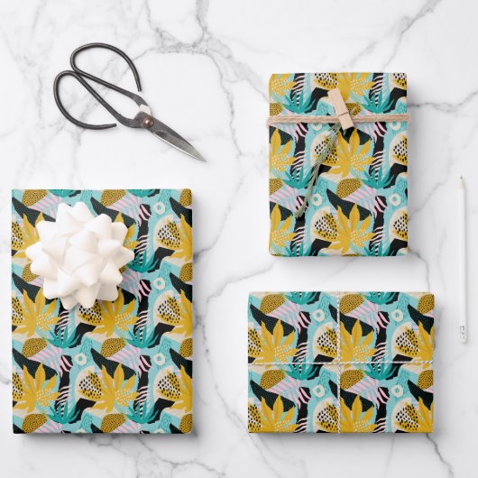 Papier Cadeau Motif Feuille de la forêt tropicale tropicale (Recto)