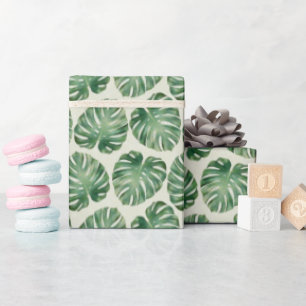 Papier Cadeau Motif Feuille de Monstera Tropicale Verte