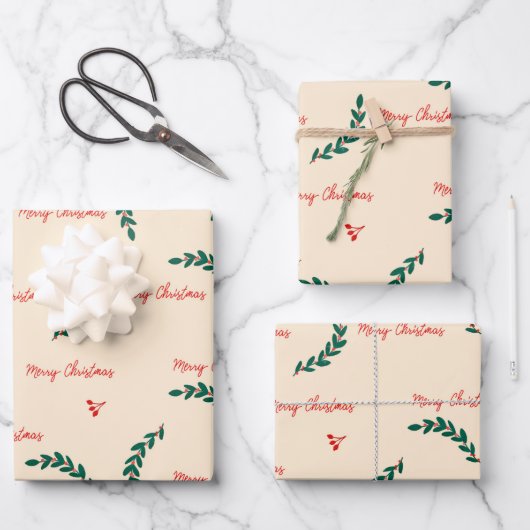 Papier Cadeau motif feuille de Noël (Recto)