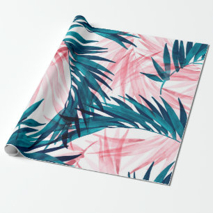 Papier Cadeau Motif feuille de palmier vert et rose