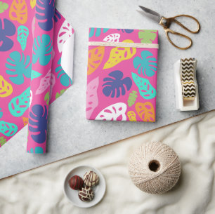 Papier Cadeau Motif Feuille d'été de couleur vive