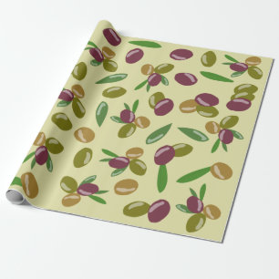 Papier Cadeau Motif Feuille d'olive et d'olive rustique