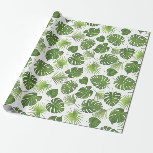 Papier Cadeau Motif Feuille élégant Green Tropical (Déroulé)