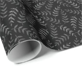Papier Cadeau Motif feuille gris sur noir (Coin rond)
