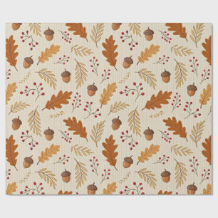 Papier Cadeau Motif Feuilles d'Automne et Glands