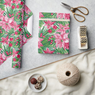 Papier Cadeau Motif feuillu de Noël funky