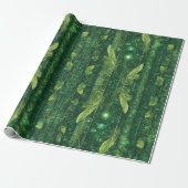 Papier Cadeau Motif feuillu vert futuriste (Déroulé)