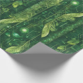 Papier Cadeau Motif feuillu vert futuriste (Coin)