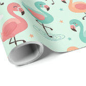 Papier Cadeau Motif flamant rose de dessin animé mignon (Coin rond)