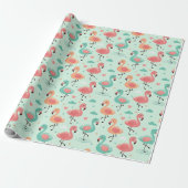 Papier Cadeau Motif flamant rose de dessin animé mignon (Déroulé)