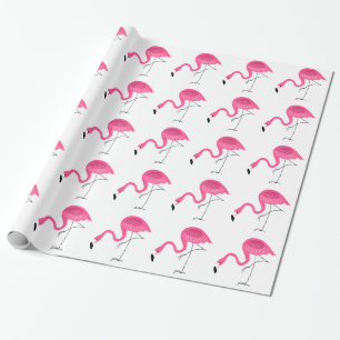 Papier Cadeau Motif Flamants roses blanc et rose