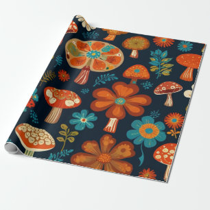 Papier Cadeau Motif Fleur Champignon Rétro Groovy