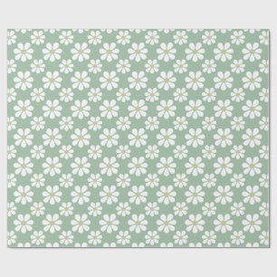Papier Cadeau Motif fleur de marguerite verte blanche 