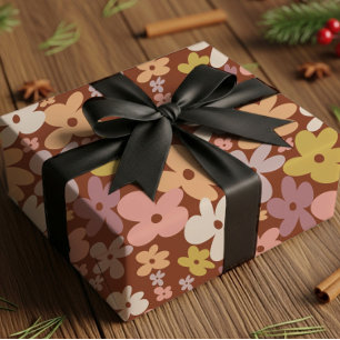 Papier Cadeau Motif Fleur de Pouvoir Rétro Boho
