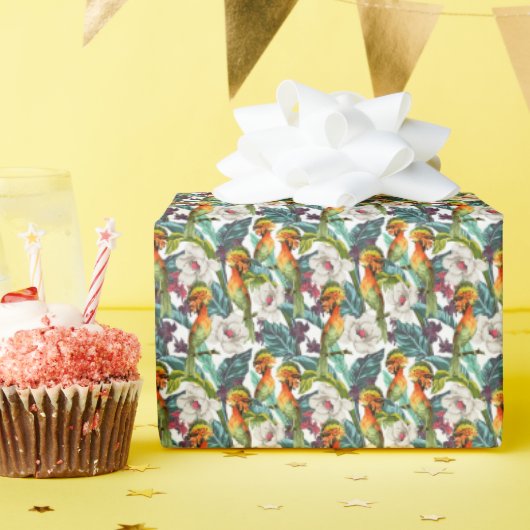 Papier Cadeau Motif Fleur Exotique Et Oiseau | Monogramme 2 (Fête d'anniversaire)