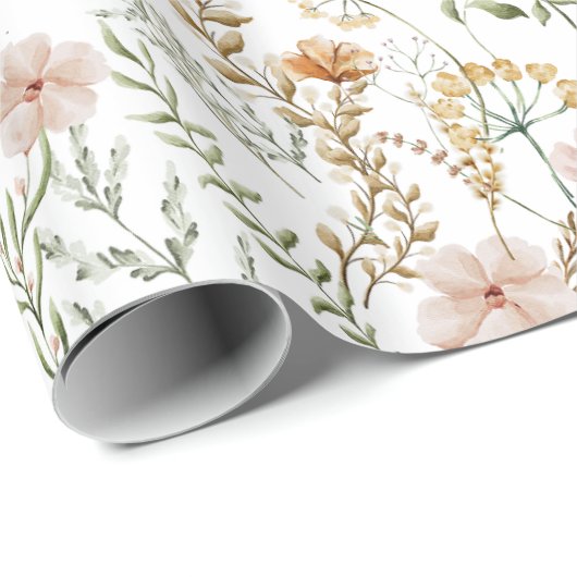 Papier Cadeau Motif Fleur sauvage aquarelle (Coin rond)