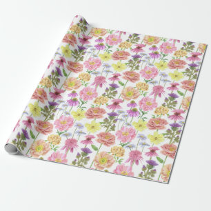 Papier Cadeau Motif Fleur sauvage Elegant Rose Aquarelle