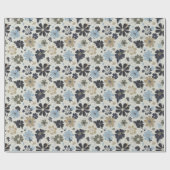Papier Cadeau Motif Fleurs Bleues Rétro (Plat)