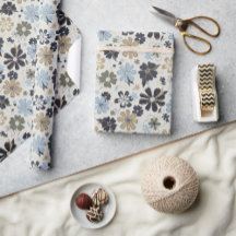 Motif Fleurs Bleues Rétro