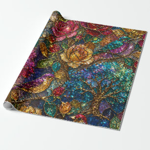 Papier Cadeau Motif Fleurs et Oiseaux de Galaxie