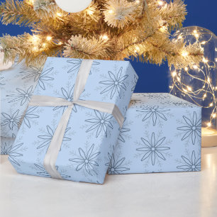 Papier Cadeau Motif Flocon de Neige Bleu Noël Hiver