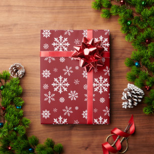 Papier Cadeau Motif flocon de neige classique rouge et blanc