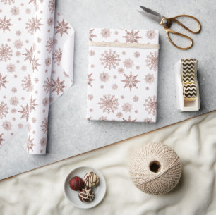 Papier Cadeau Motif flocon de neige de couleur rose gold fausse